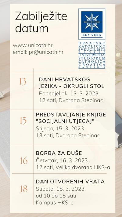 Brojna zanimljiva događanja na Hrvatskom katoličkom sveučilištu u ožujku 2023.